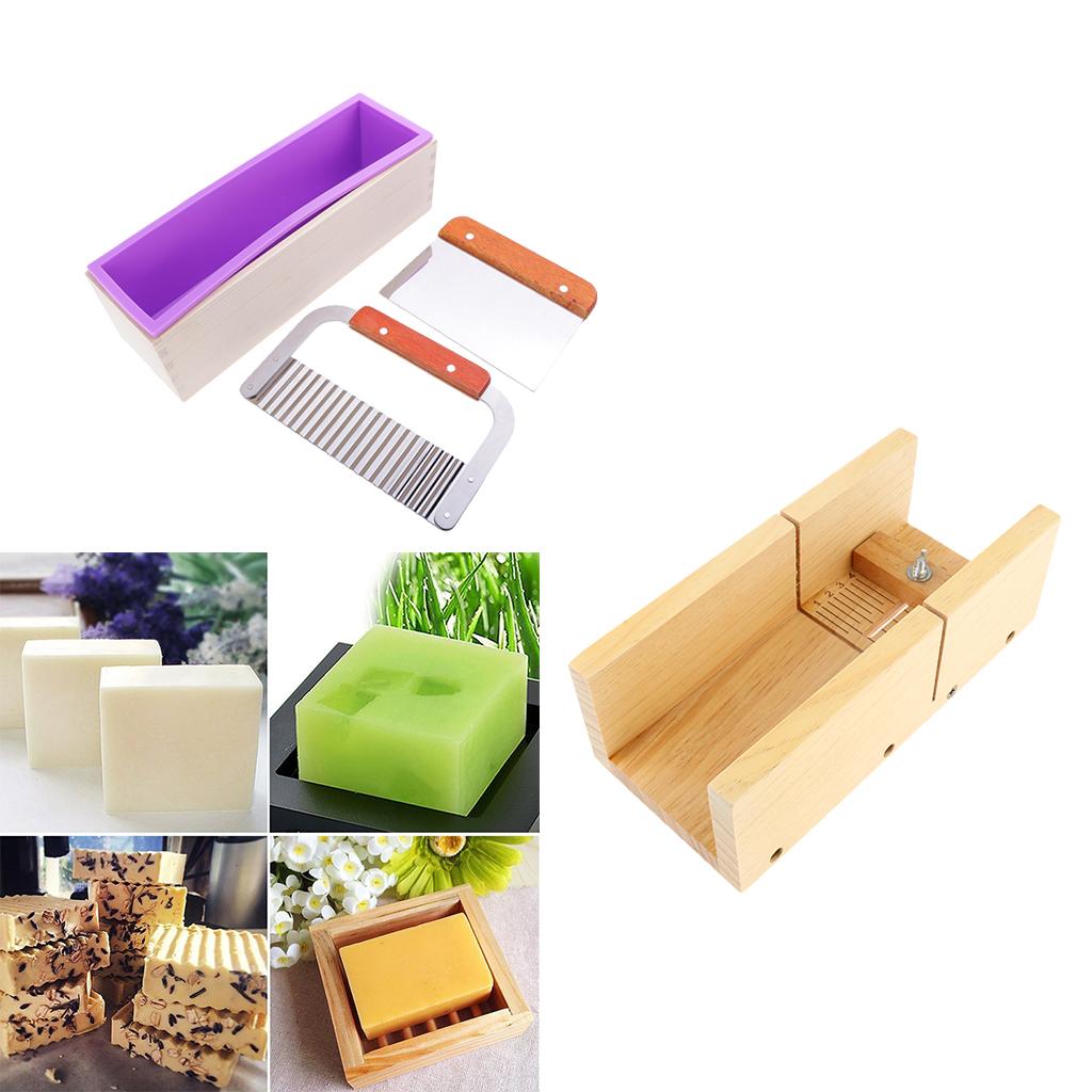 4 Piece Wooden Soap Cutter Mold Silicone Soap Making Loaf Mould Metal Cutter