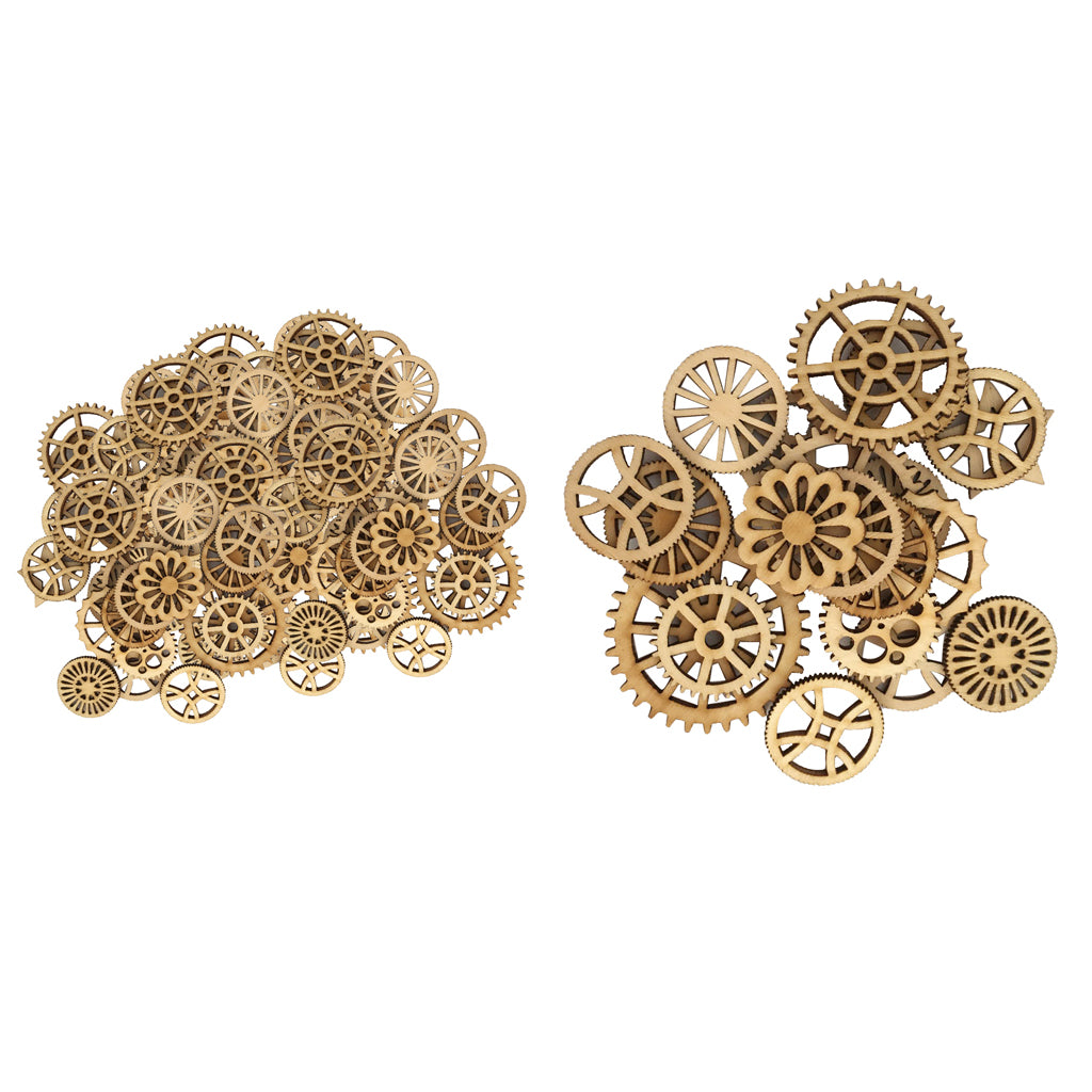 150pack Mixed Hollow Gear Unfinished Wood Pieces Wood Hanging Embellishments
