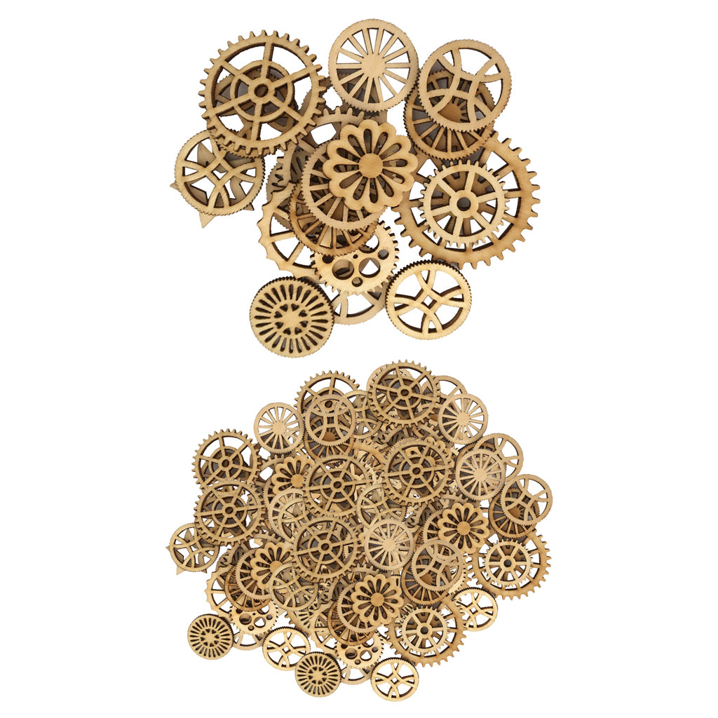150pack Mixed Hollow Gear Unfinished Wood Pieces Wood Hanging Embellishments