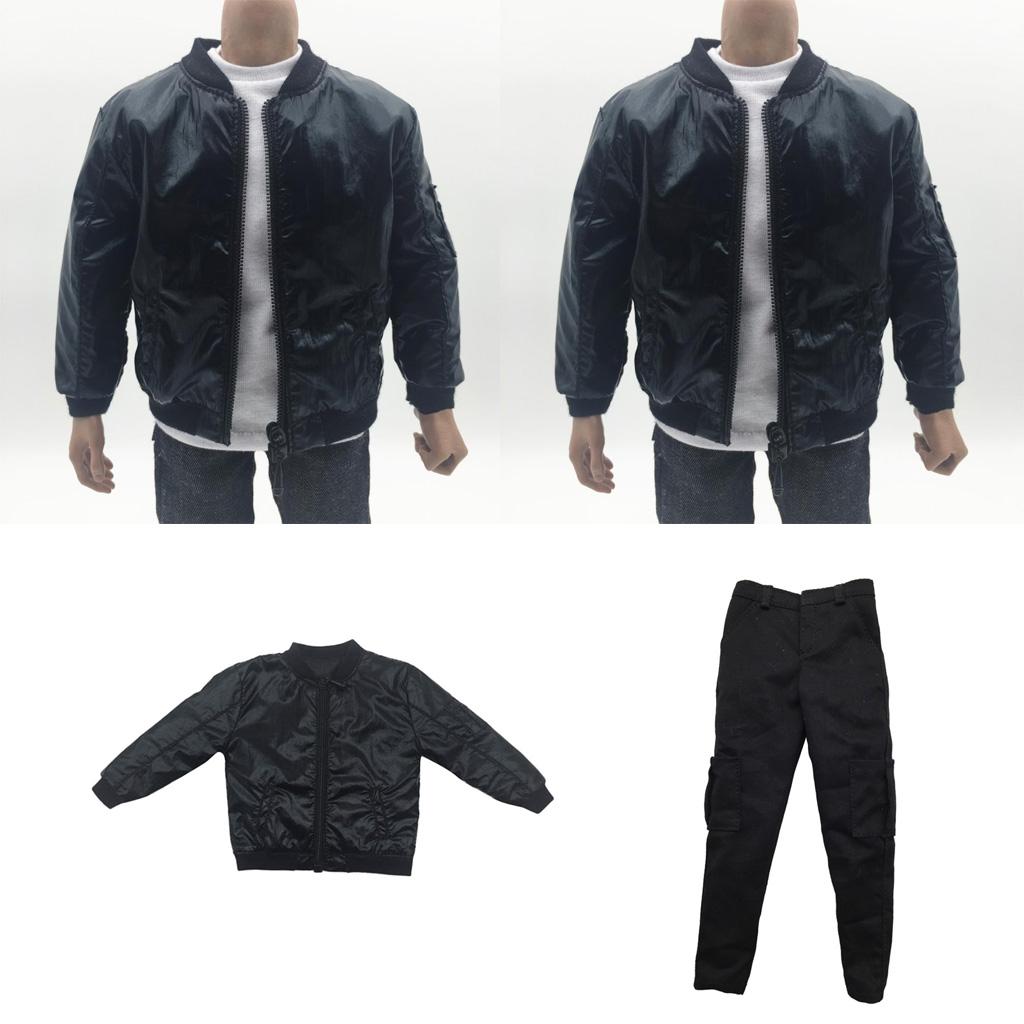 1/6 Scale Faux Leather Long Sleeve Jacket & Pants for 12'' Action Figures
