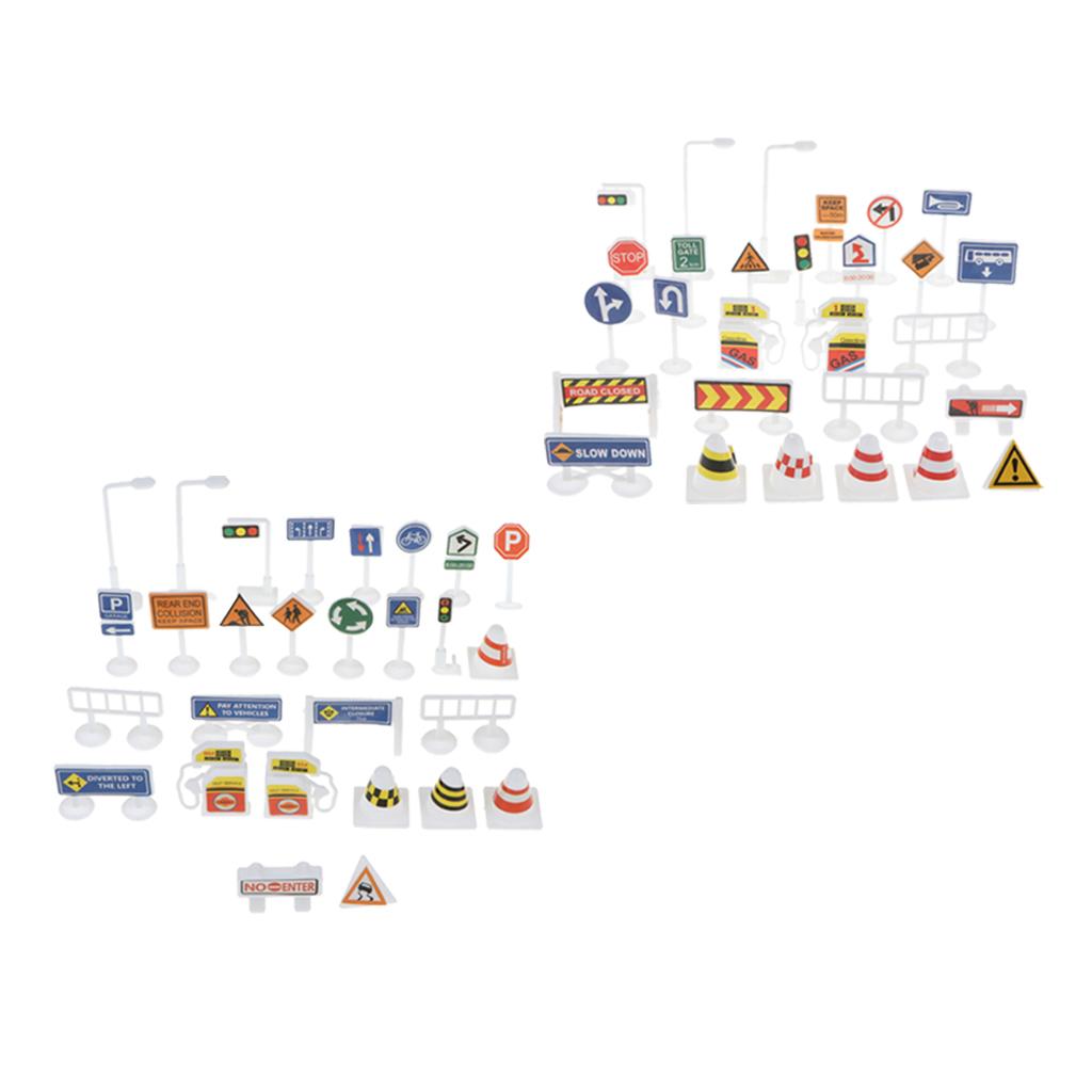 56 Sets of English Road Signs Traffic Signs Playset Pretend Play Toys