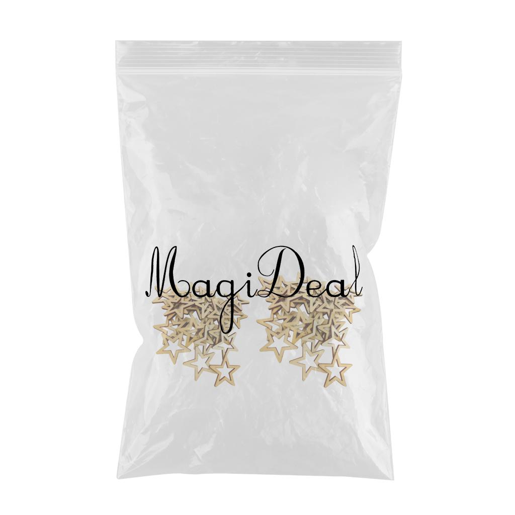 55PCS Unfinished Hollow Star Shape Wooden Embellishments 40/50 mm