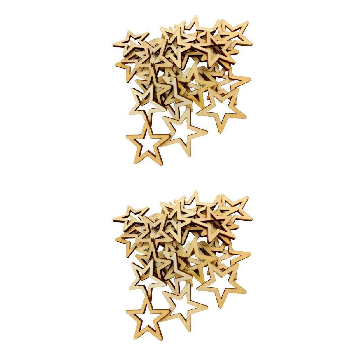 55PCS Unfinished Hollow Star Shape Wooden Embellishments 40/50 mm