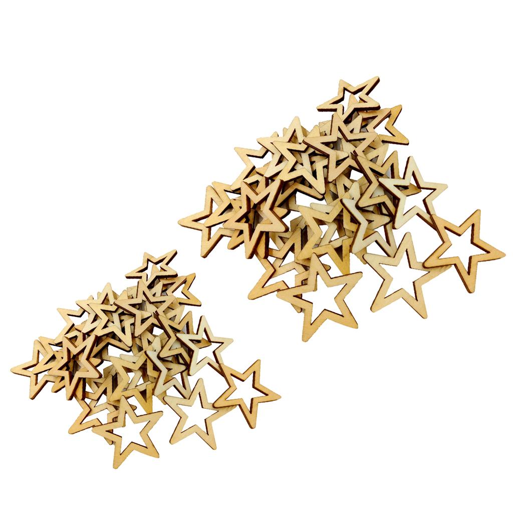 55PCS Unfinished Hollow Star Shape Wooden Embellishments 40/50 mm