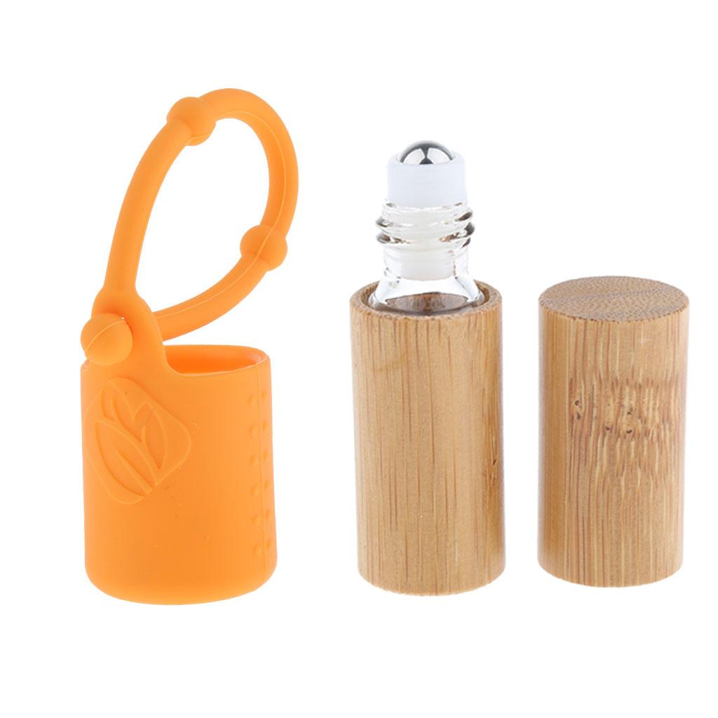Bamboo Refillable Empty Essential Oil Makeup Roll on Bottle + Cover Sleeve
