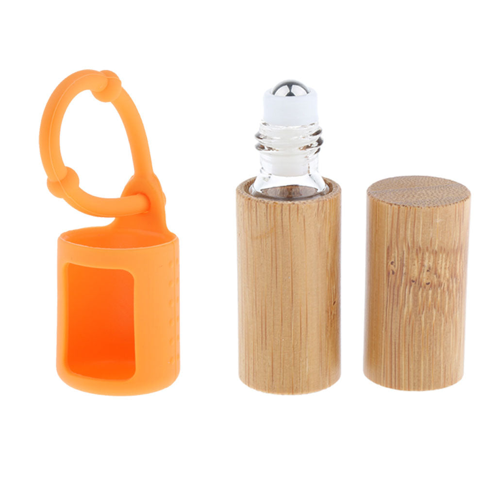Bamboo Refillable Empty Essential Oil Makeup Roll on Bottle + Cover Sleeve