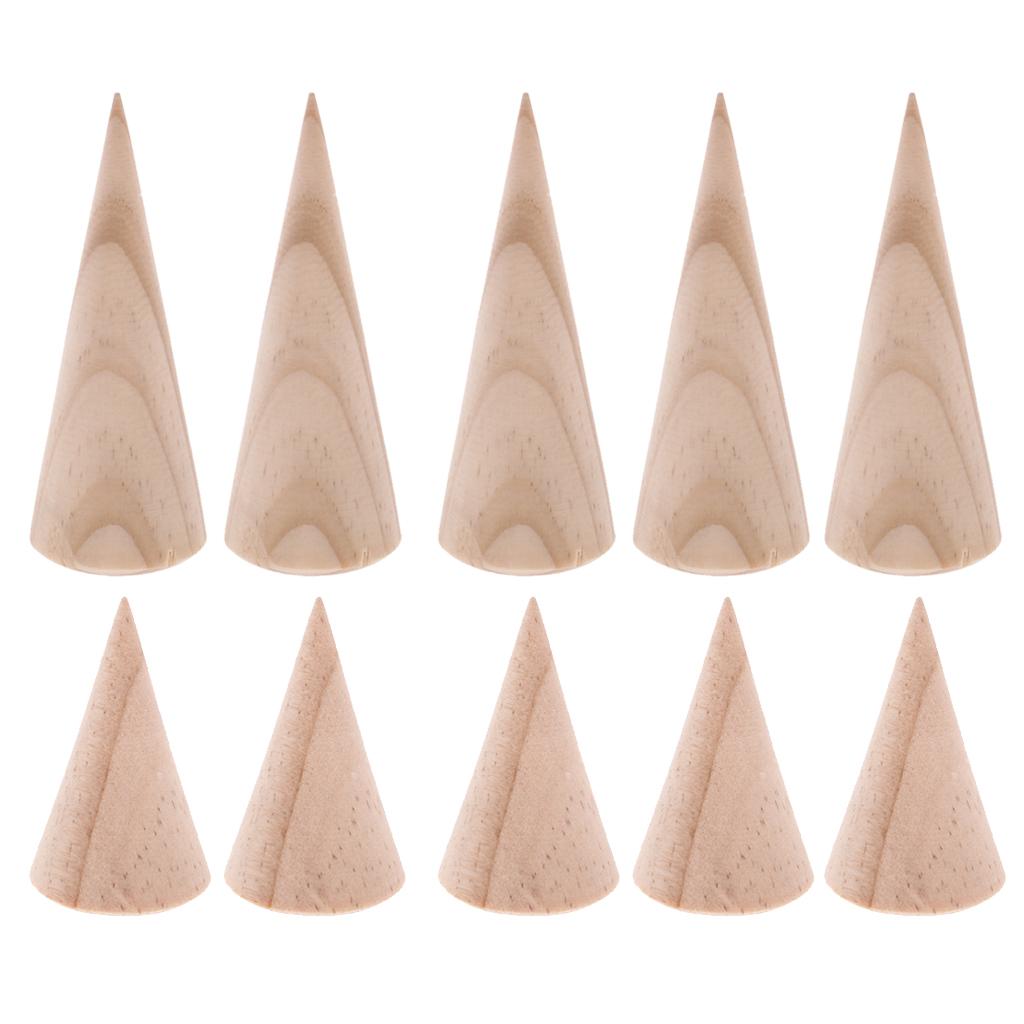 10 Pieces Unpainted Plain Cone Wood Wooden Ring Jewelry Display Stand Holder