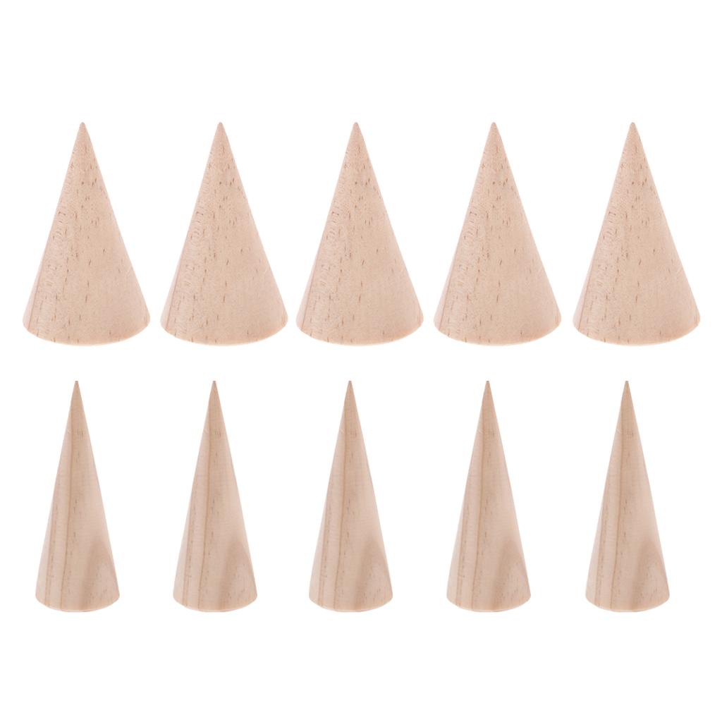 10 Pieces Unpainted Plain Cone Wood Wooden Ring Jewelry Display Stand Holder