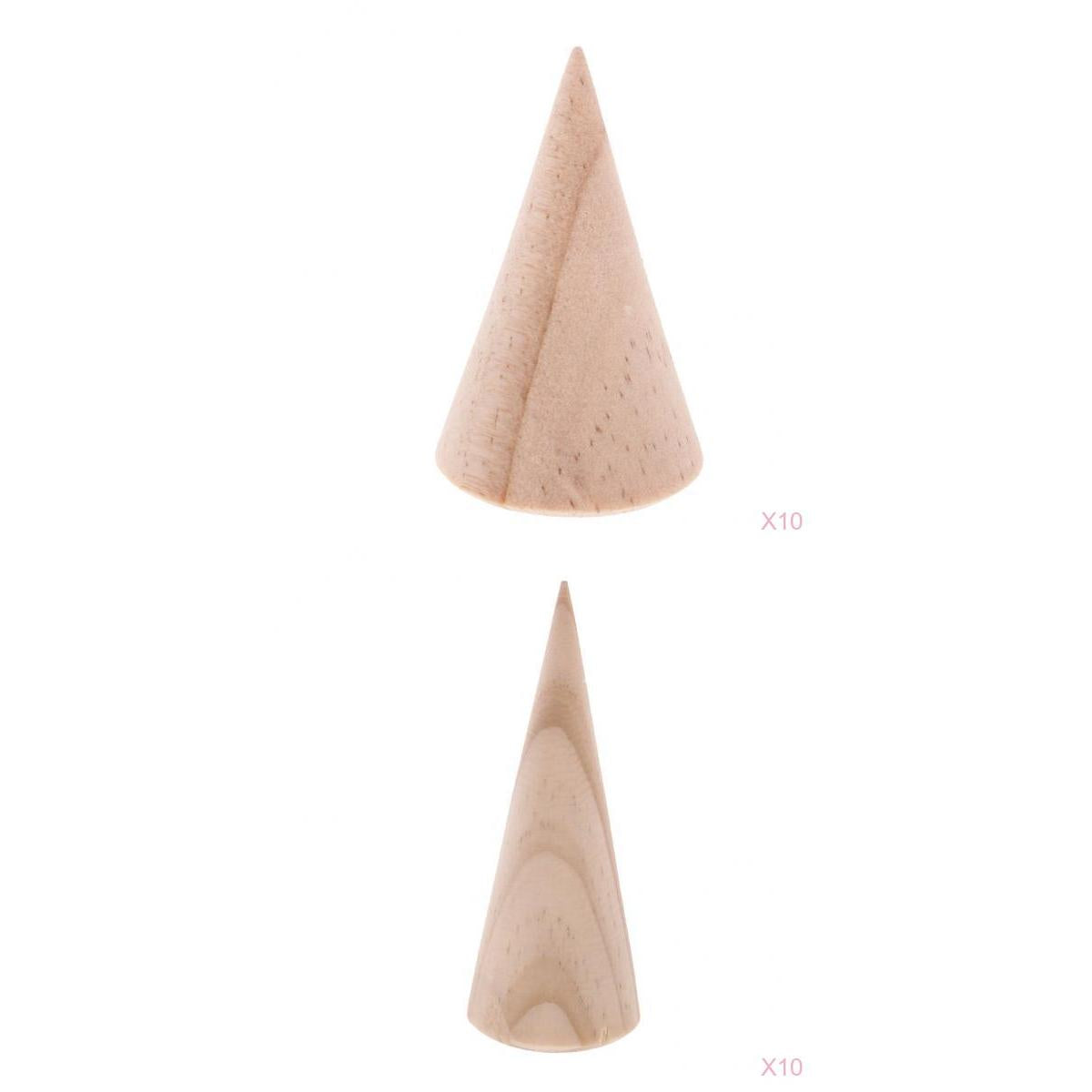 20 Pieces Unpainted Plain Cone Wooden Ring Band Jewelry Display Stand Holder