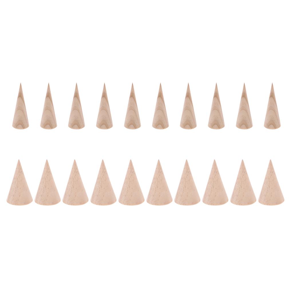 20 Pieces Unpainted Plain Cone Wooden Ring Band Jewelry Display Stand Holder
