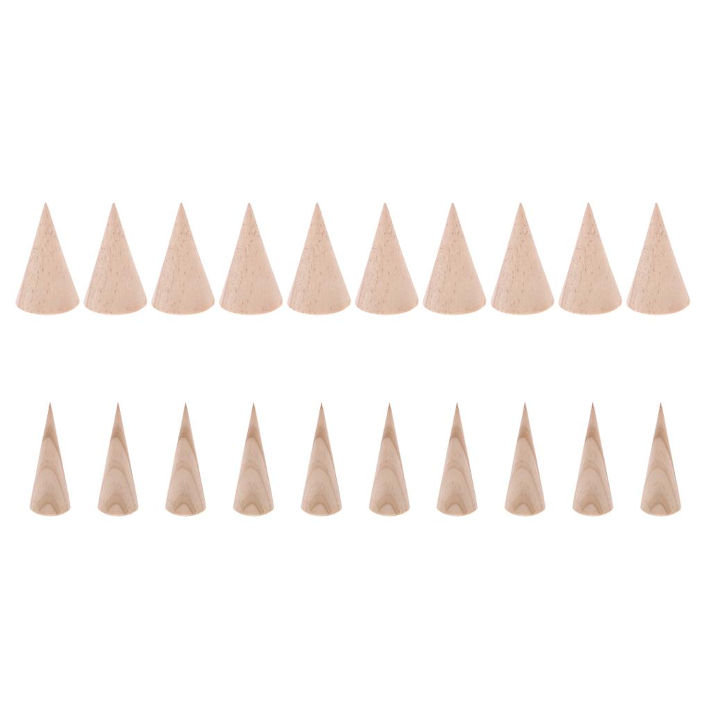 20 Pieces Unpainted Plain Cone Wooden Ring Band Jewelry Display Stand Holder