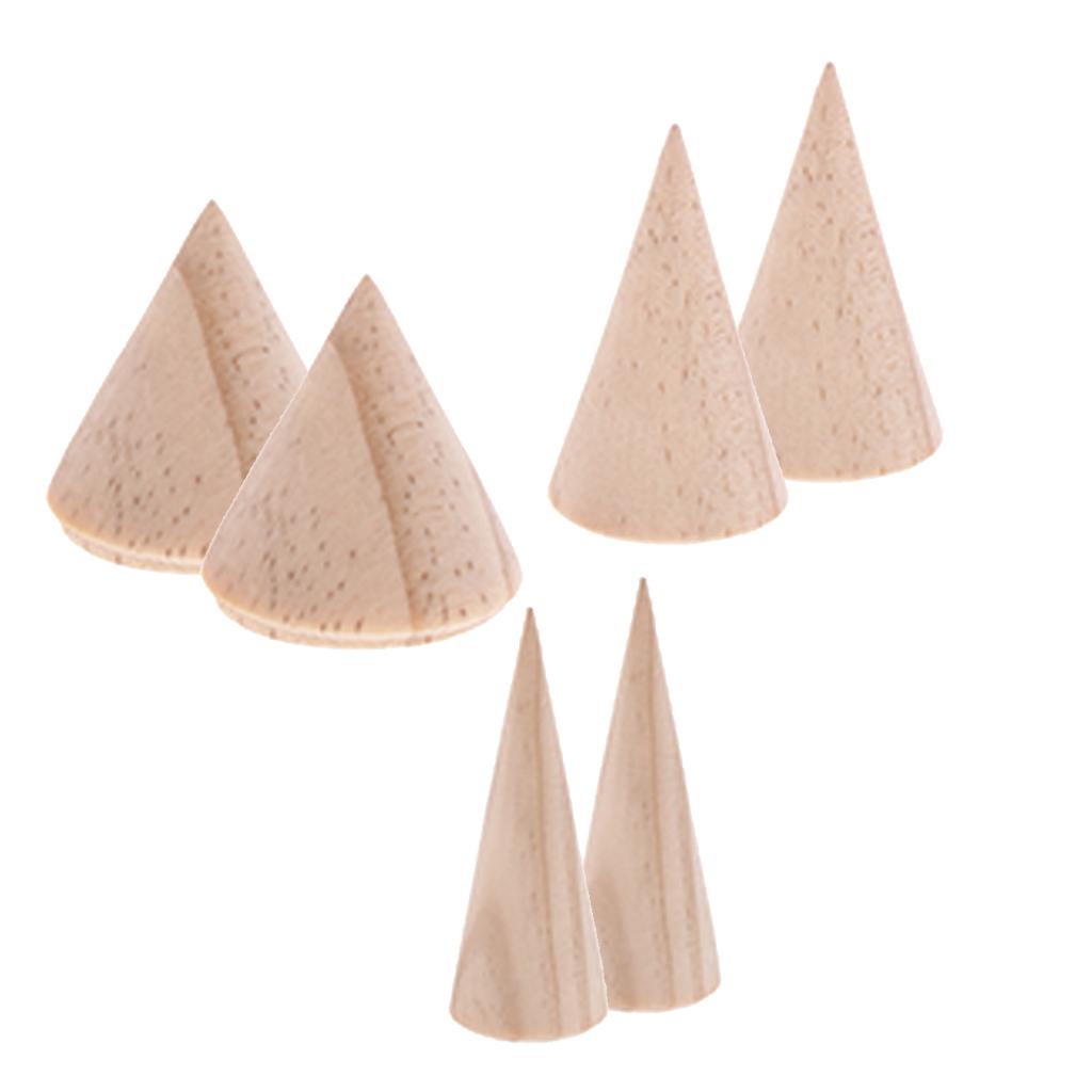 6 Pieces Unpainted Plain Cone Wood Wooden Ring Jewelry Display Stand Holder