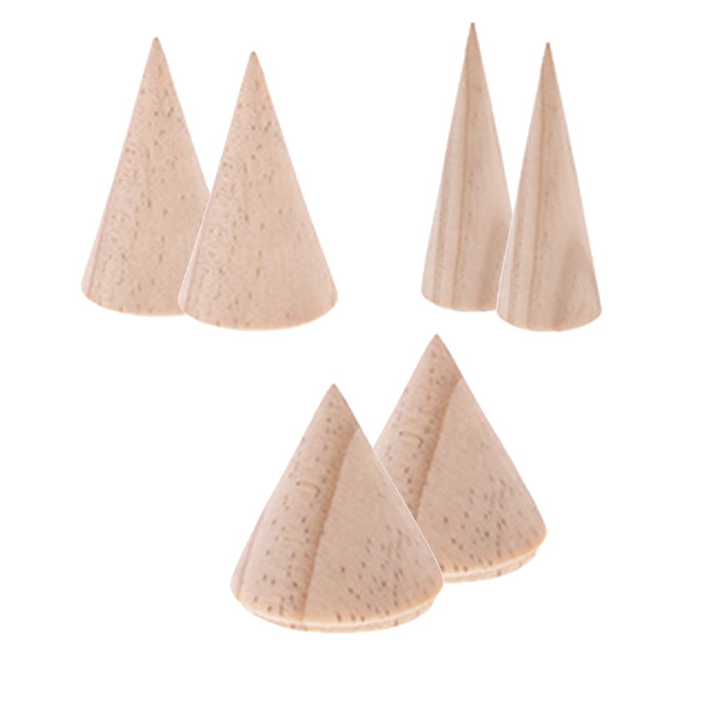 6 Pieces Unpainted Plain Cone Wood Wooden Ring Jewelry Display Stand Holder