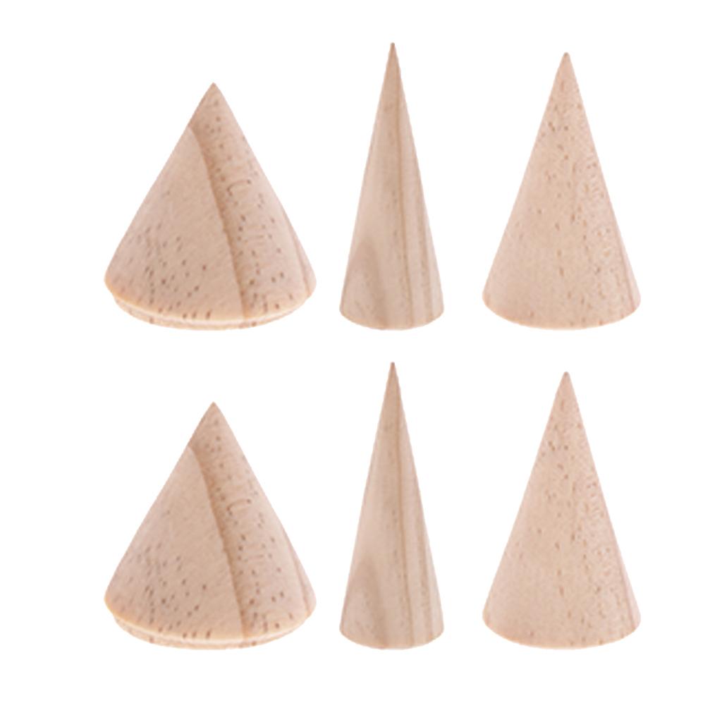 6 Pieces Unpainted Plain Cone Wood Wooden Ring Jewelry Display Stand Holder