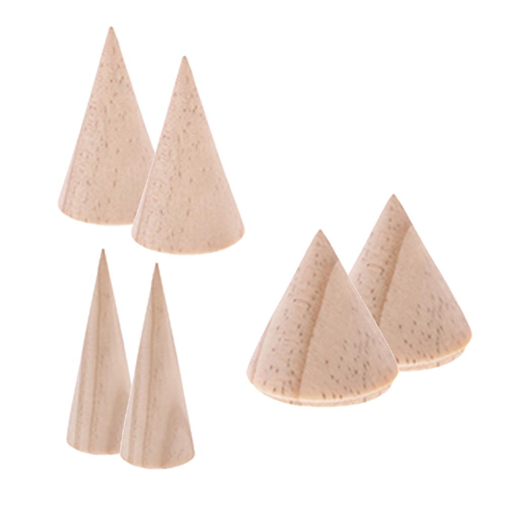 6 Pieces Unpainted Plain Cone Wood Wooden Ring Jewelry Display Stand Holder