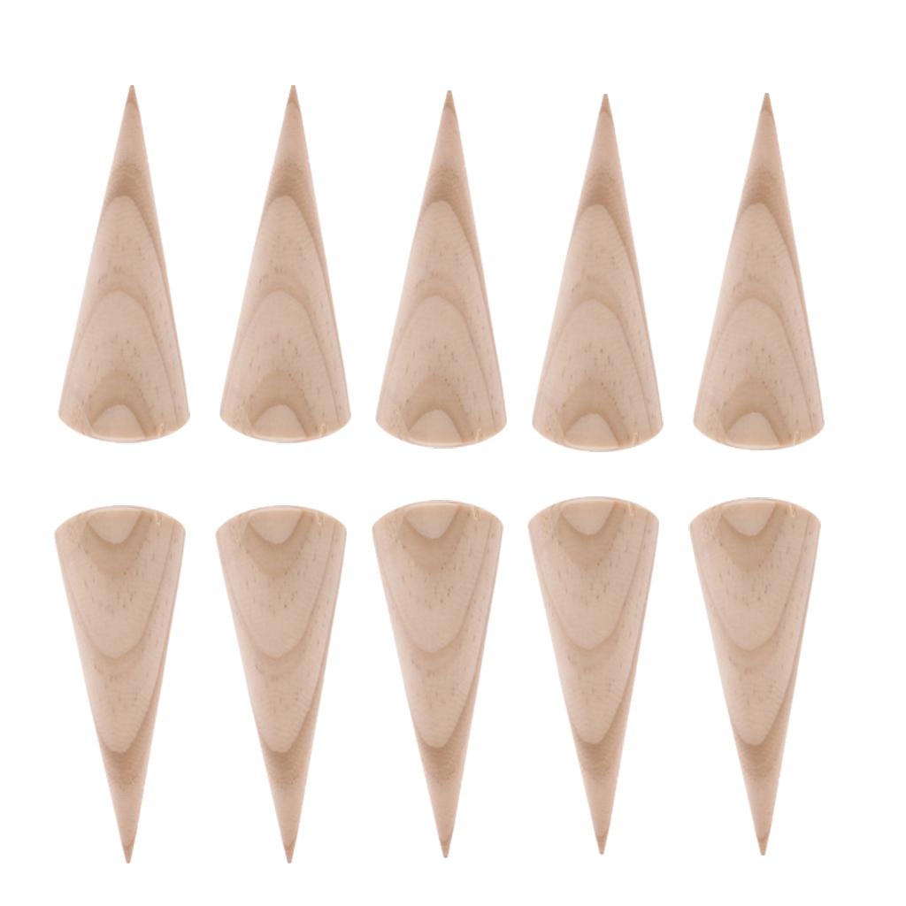 10 Pieces Unpainted Cone Wooden Ring Jewelry Display Stand Holder 3 x 8 cm