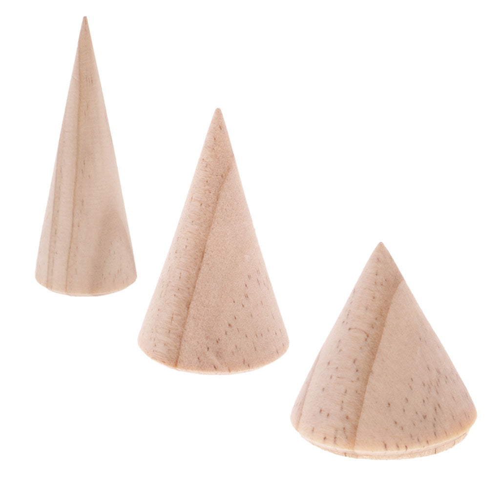 36 Pieces Unpainted Plain Cone Wooden Ring Band Jewelry Display Stand Holder