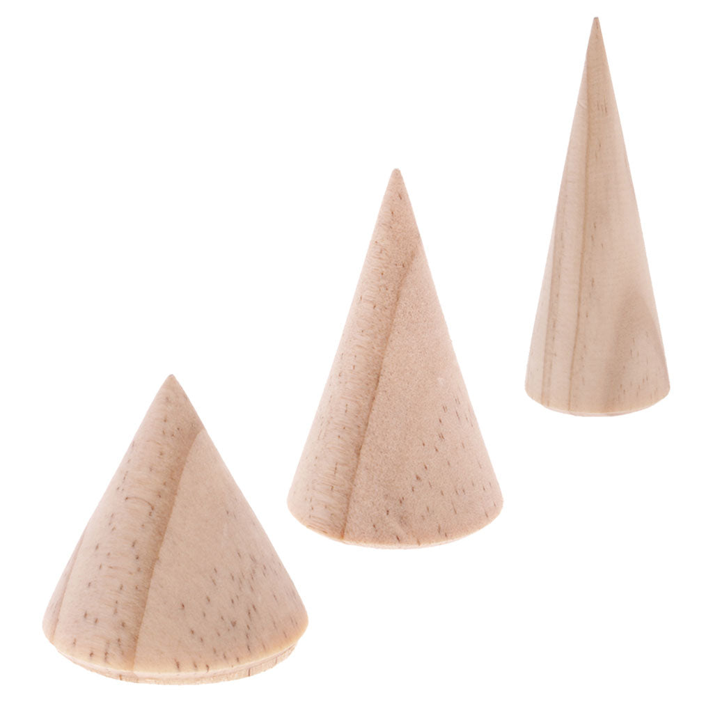 36 Pieces Unpainted Plain Cone Wooden Ring Band Jewelry Display Stand Holder
