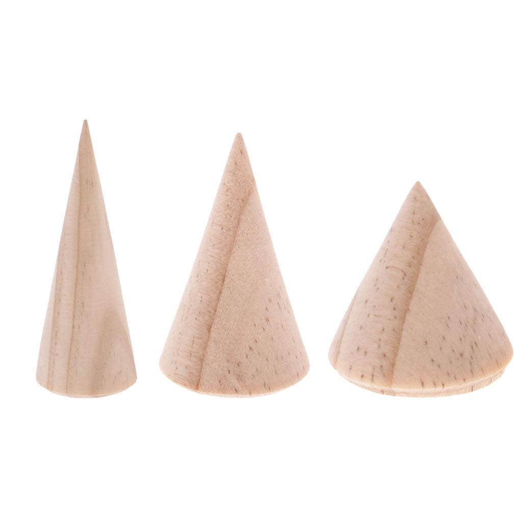 36 Pieces Unpainted Plain Cone Wooden Ring Band Jewelry Display Stand Holder