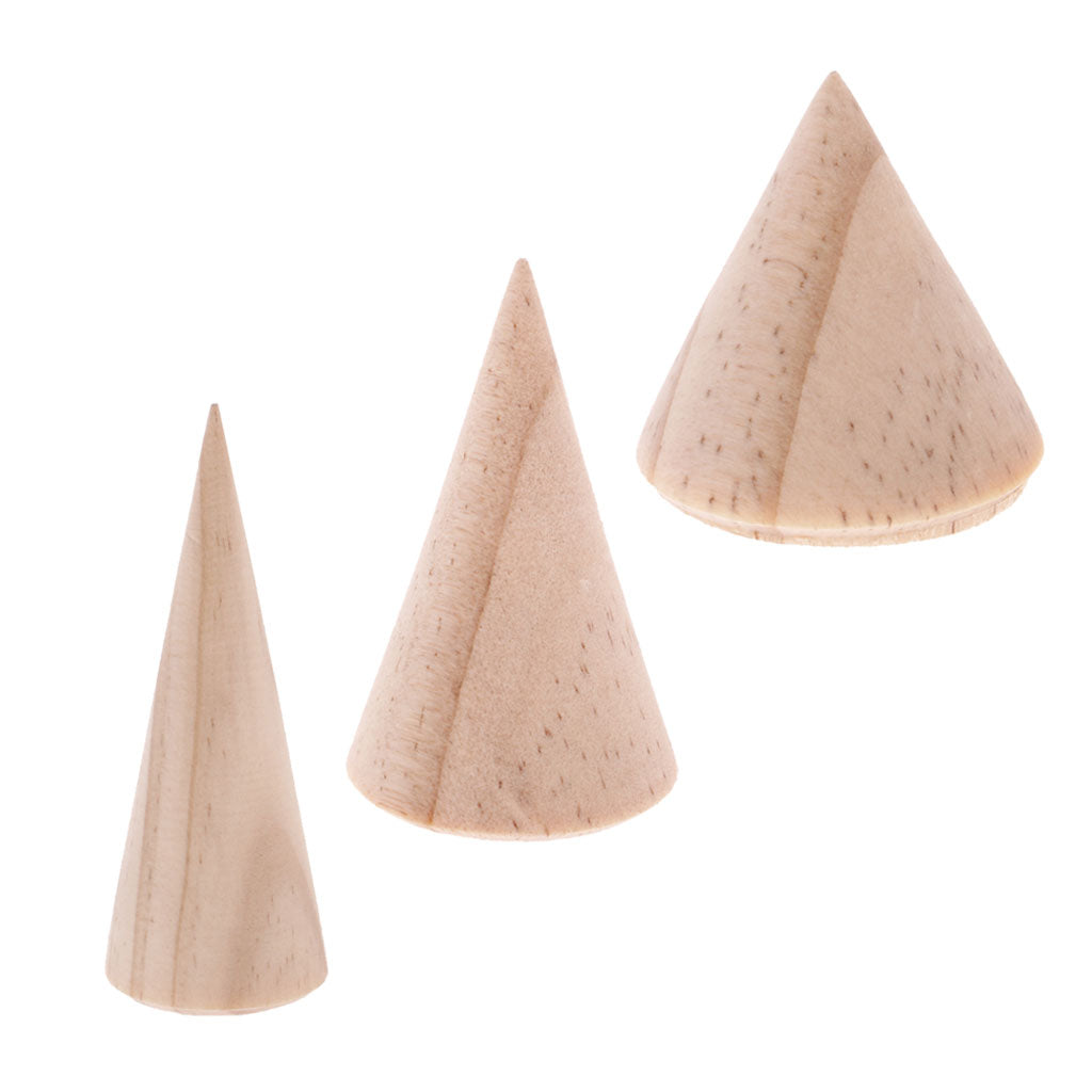 36 Pieces Unpainted Plain Cone Wooden Ring Band Jewelry Display Stand Holder