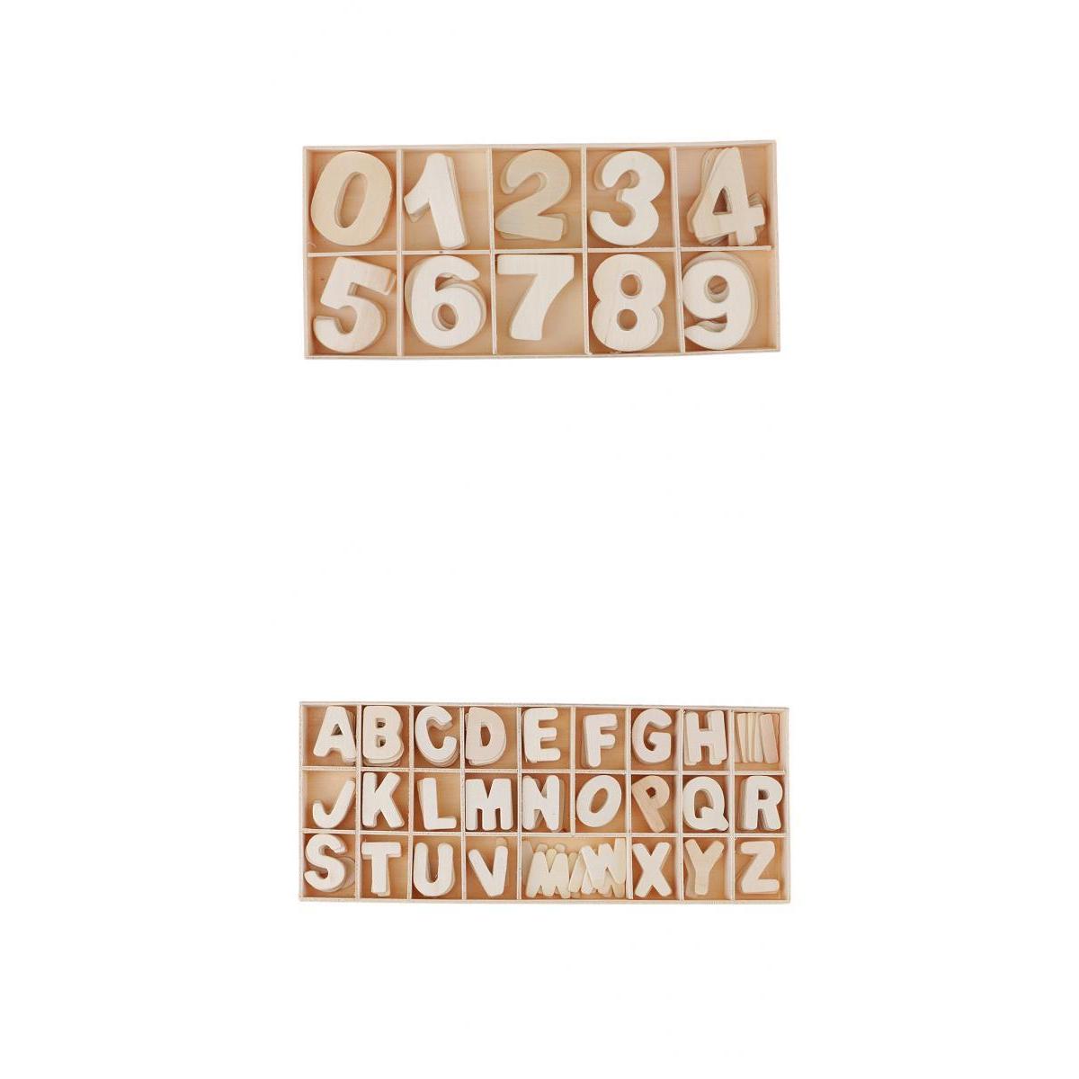 216Pc Craft Natural Wood Letters Alphabet Number with Storage Tray Kids Toys