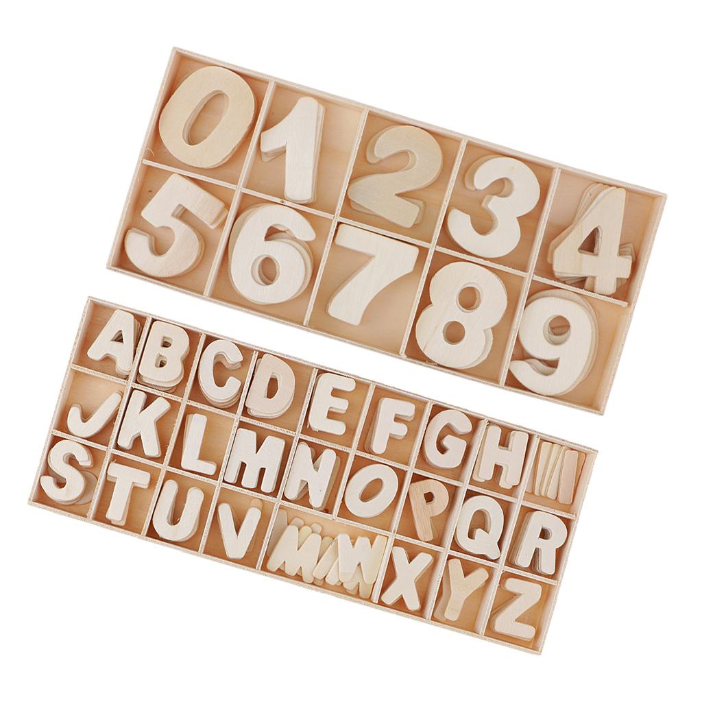 216Pc Craft Natural Wood Letters Alphabet Number with Storage Tray Kids Toys