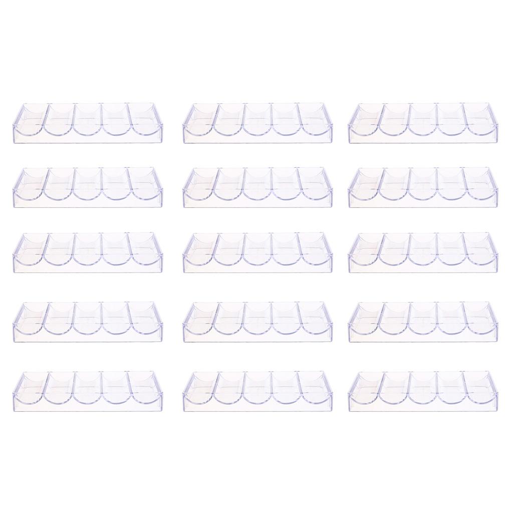 15Pieces Acrylic Poker Chips Tray Storage Case 100 Chips for Casino Game
