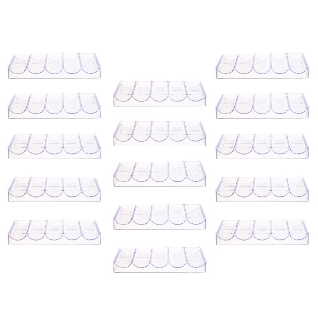 15Pieces Acrylic Poker Chips Tray Storage Case 100 Chips for Casino Game
