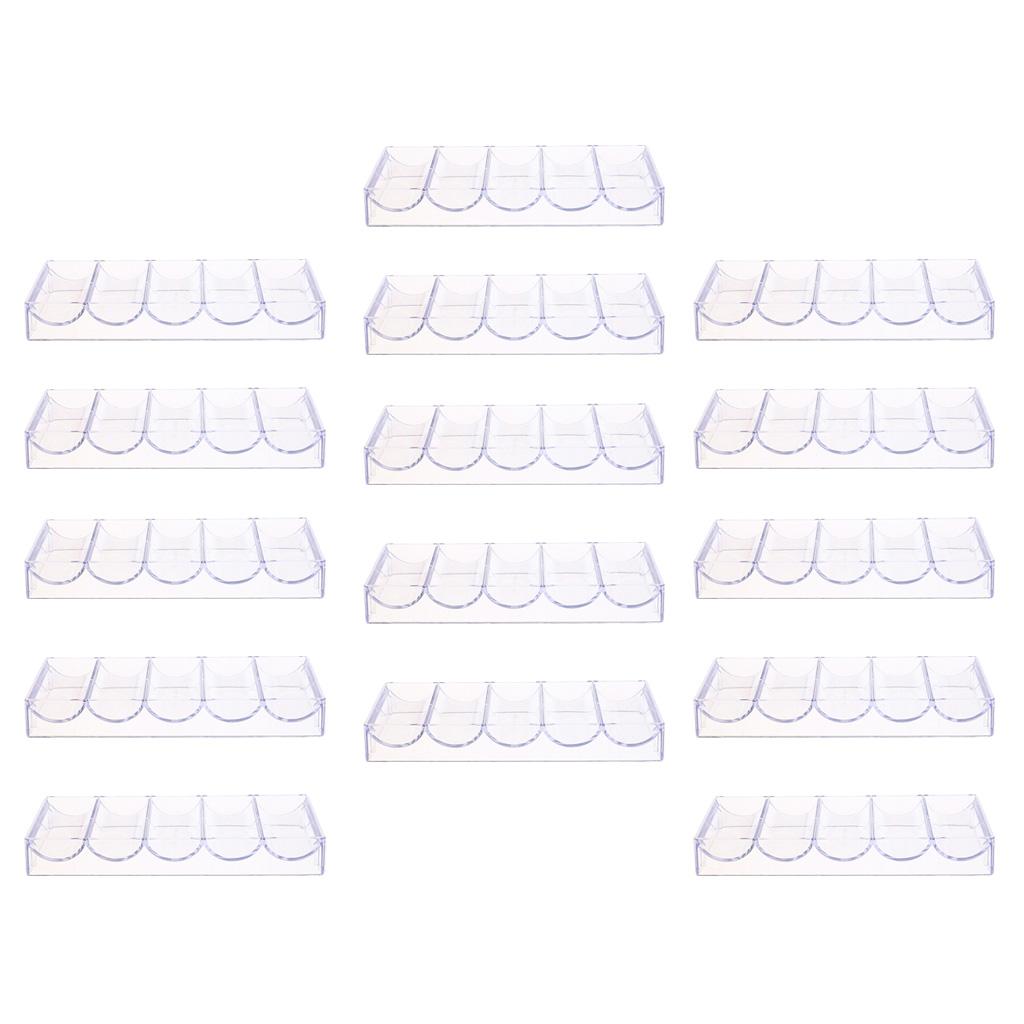 15Pieces Acrylic Poker Chips Tray Storage Case 100 Chips for Casino Game