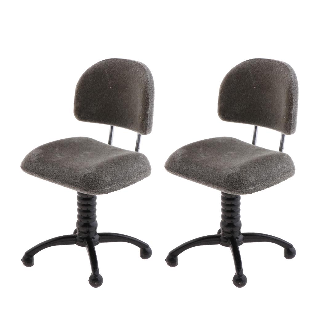 2 Pieces 1/12 Dollhouse Miniature Furniture Revolving Chair Desk Chair Model