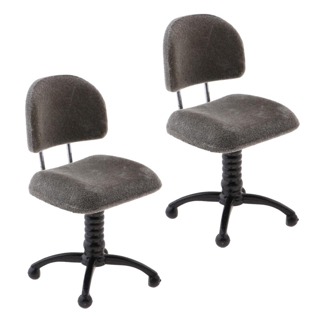2 Pieces 1/12 Dollhouse Miniature Furniture Revolving Chair Desk Chair Model