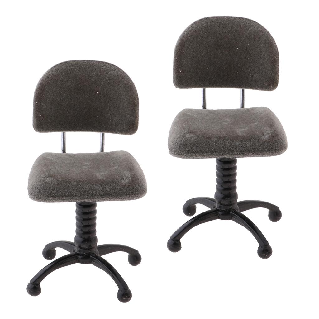 2 Pieces 1/12 Dollhouse Miniature Furniture Revolving Chair Desk Chair Model