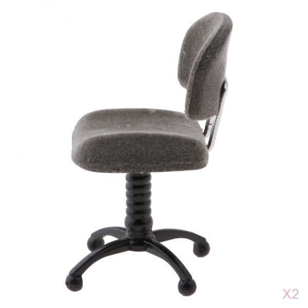 2 Pieces 1/12 Dollhouse Miniature Furniture Revolving Chair Desk Chair Model