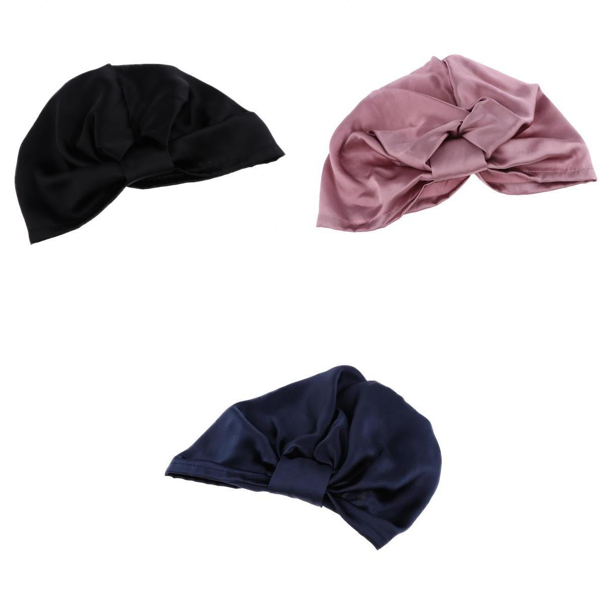 3/set Womens Pure Silk Sleep Hats Wrap Night Cap Hair Care Bonnet