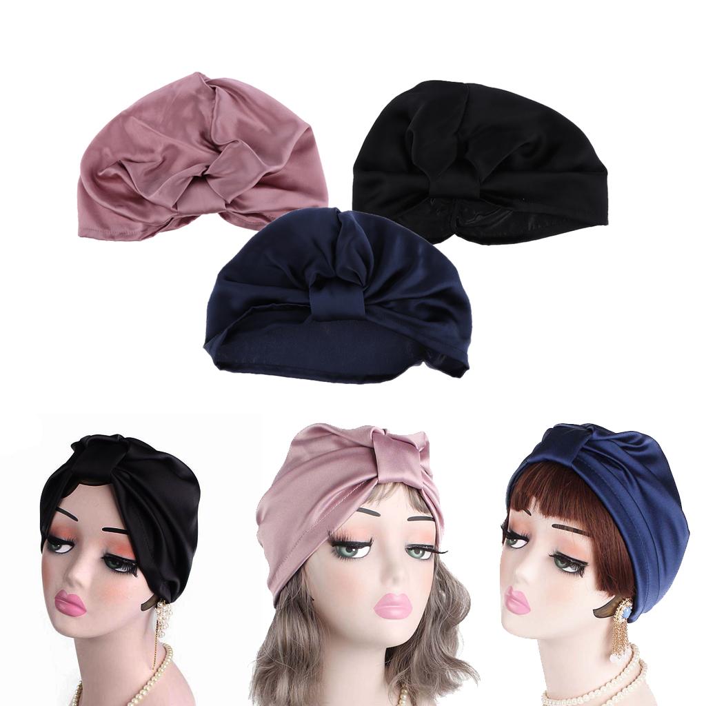 3/set Womens Pure Silk Sleep Hats Wrap Night Cap Hair Care Bonnet
