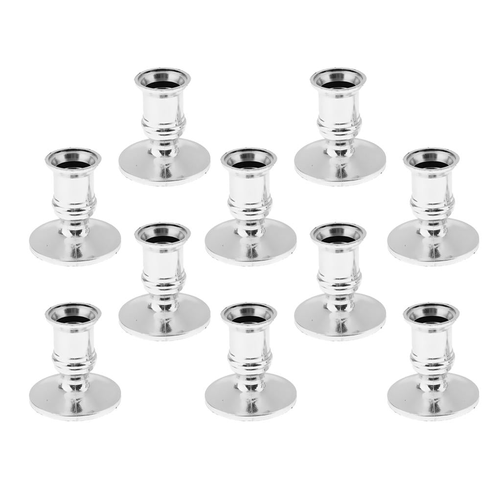 10pcs Plastic Pillar Candle Base Electronic Taper Candle Stand Base Silver