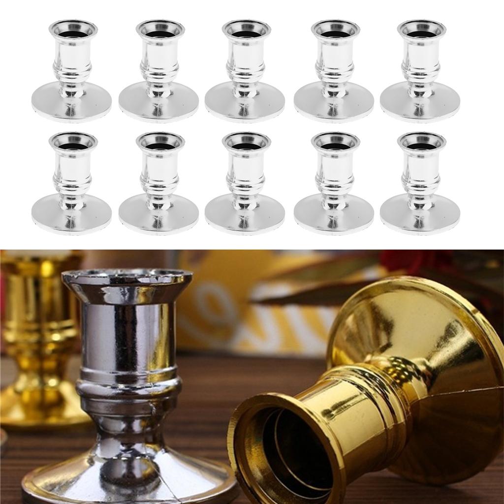 10pcs Plastic Pillar Candle Base Electronic Taper Candle Stand Base Silver