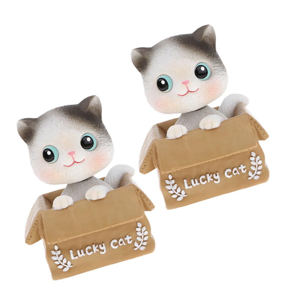 2Pcs Cartoon Lucky Cat Nodding Figure Doll Toy Home Decor Car Ornament Gift