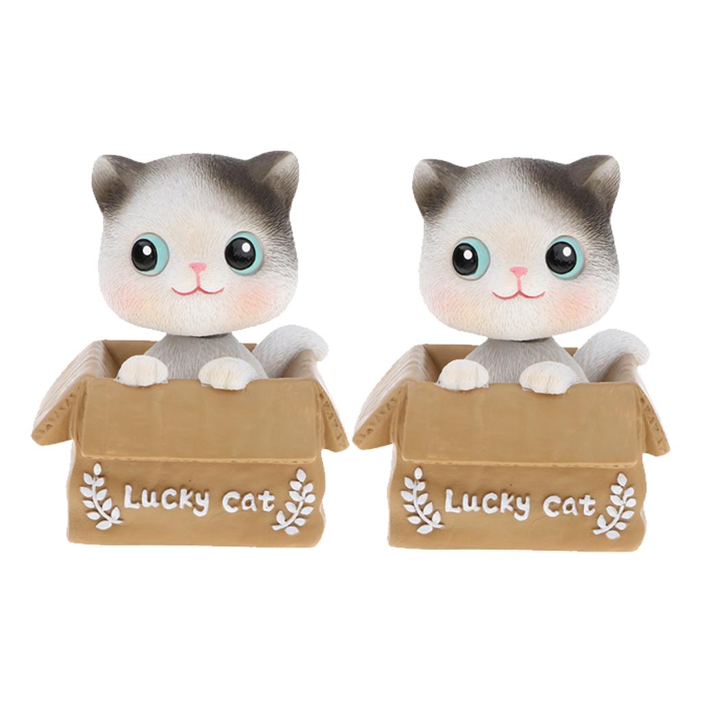 2Pcs Cartoon Lucky Cat Nodding Figure Doll Toy Home Decor Car Ornament Gift