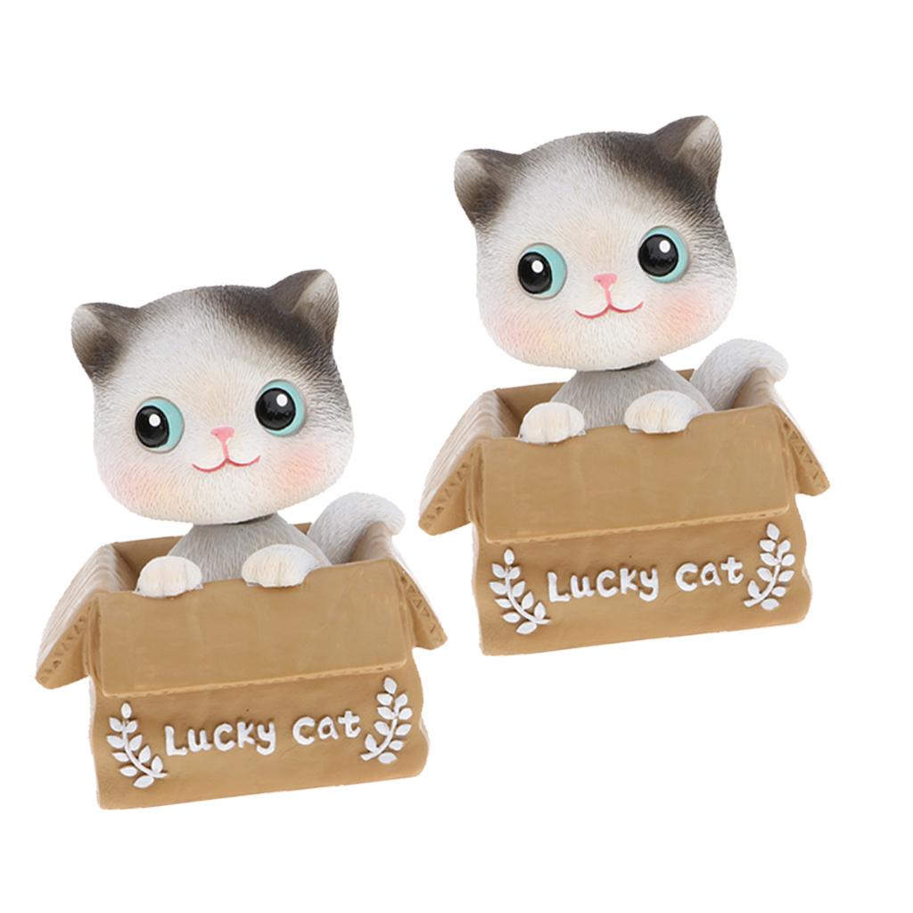 2Pcs Cartoon Lucky Cat Nodding Figure Doll Toy Home Decor Car Ornament Gift