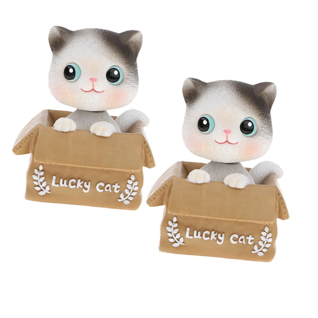2Pcs Cartoon Lucky Cat Nodding Figure Doll Toy Home Decor Car Ornament Gift