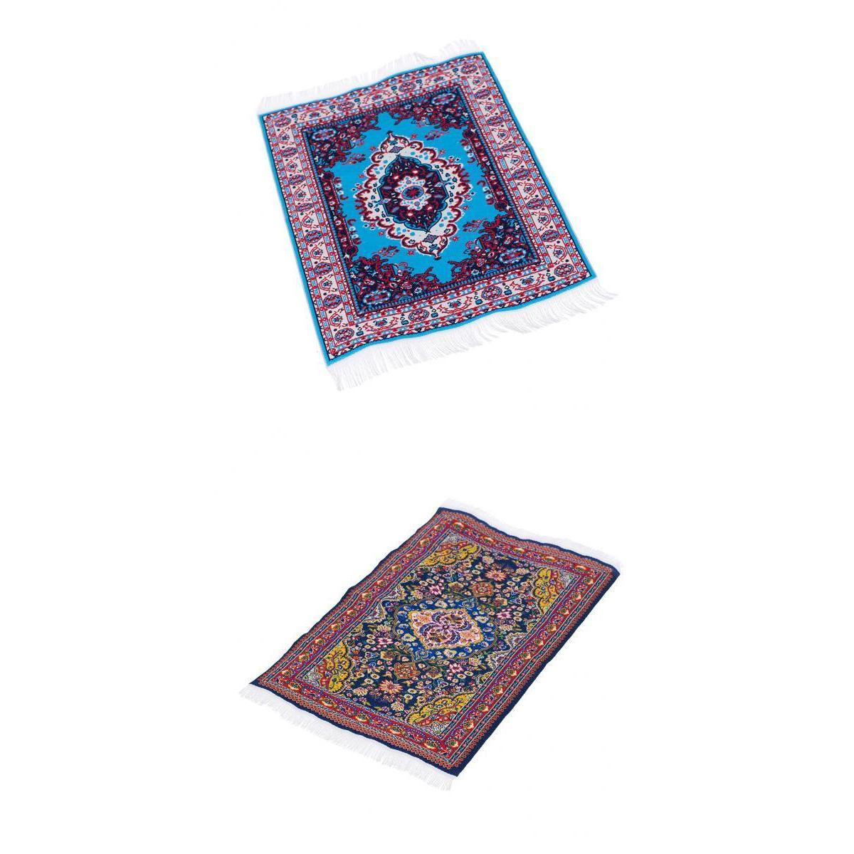 2Pcs Dollhouse Furniture Miniature Woven Rug Multi- Colored Carpet