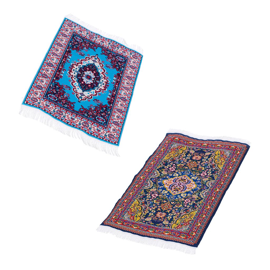 2Pcs Dollhouse Furniture Miniature Woven Rug Multi- Colored Carpet
