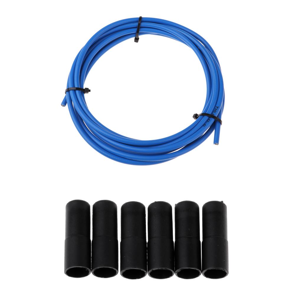 Bicycle Brake Cable Line Housing Tube Pipe Wire Cover with 6 End Cap Blue