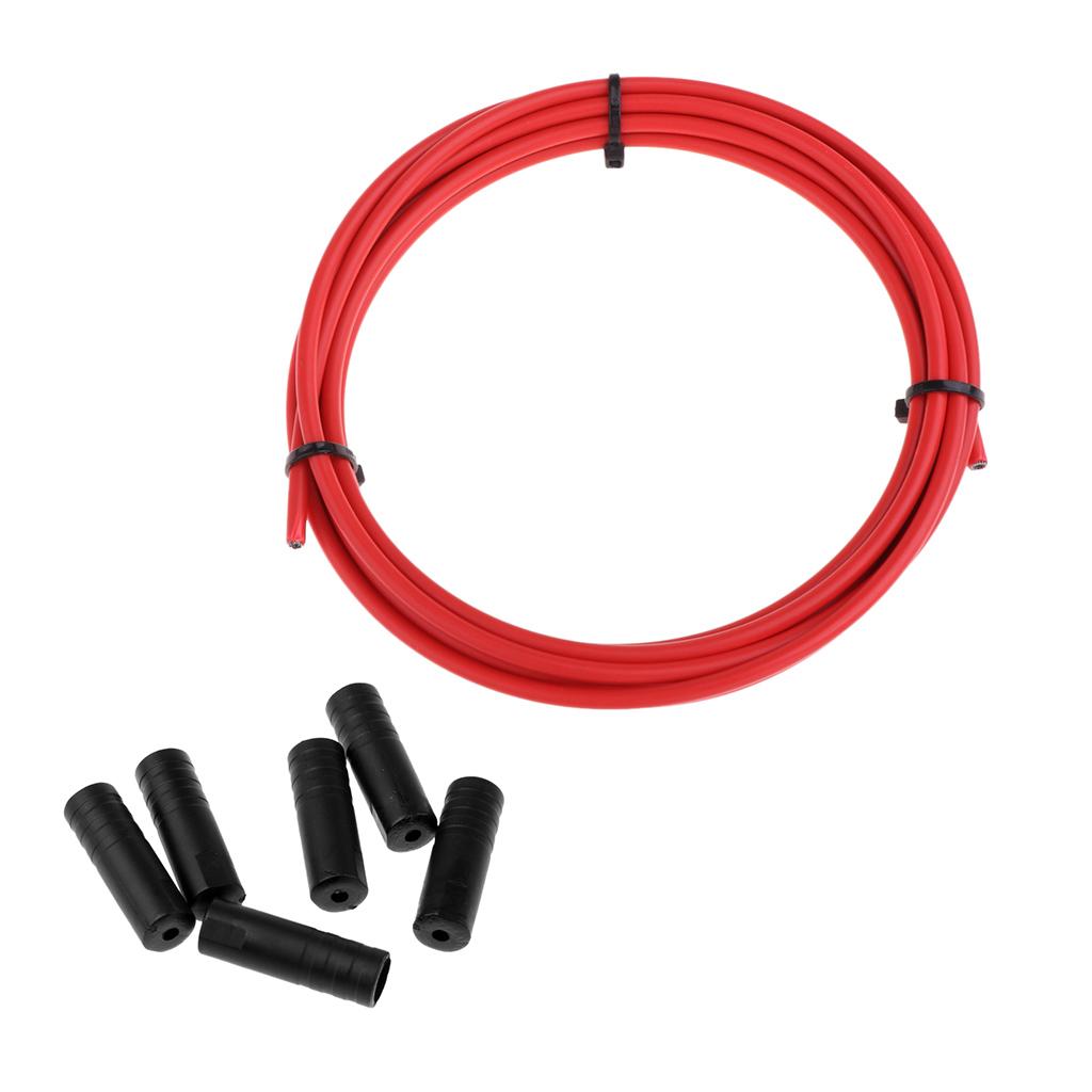 Bike Shifter Derailleur Cable Line Housing Tube Pipe & 6pcs End Cap Tube Tip Red