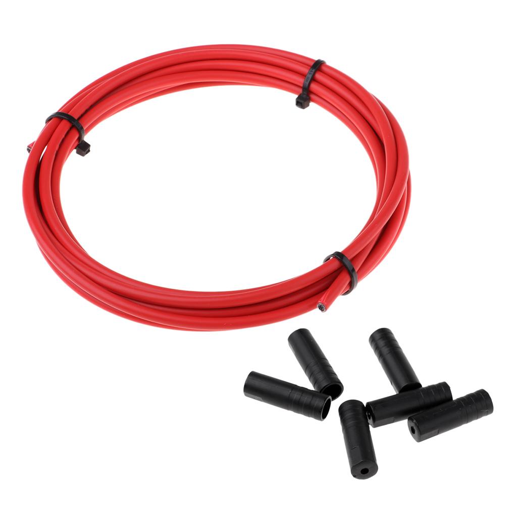 Bike Shifter Derailleur Cable Line Housing Tube Pipe & 6pcs End Cap Tube Tip Red