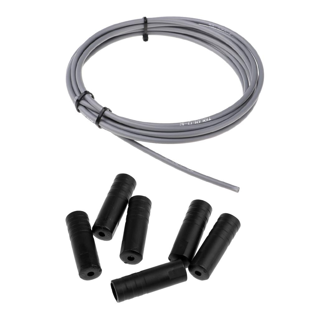 Bike Shifter Derailleur Cable Line Housing Tube Pipe & 6pcs End Cap Tube Tip Gray