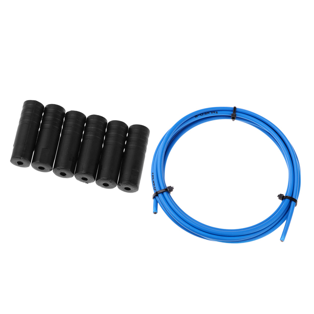 Bike Shifter Derailleur Cable Line Housing Tube Pipe & 6pcs End Cap Tube Tip Blue