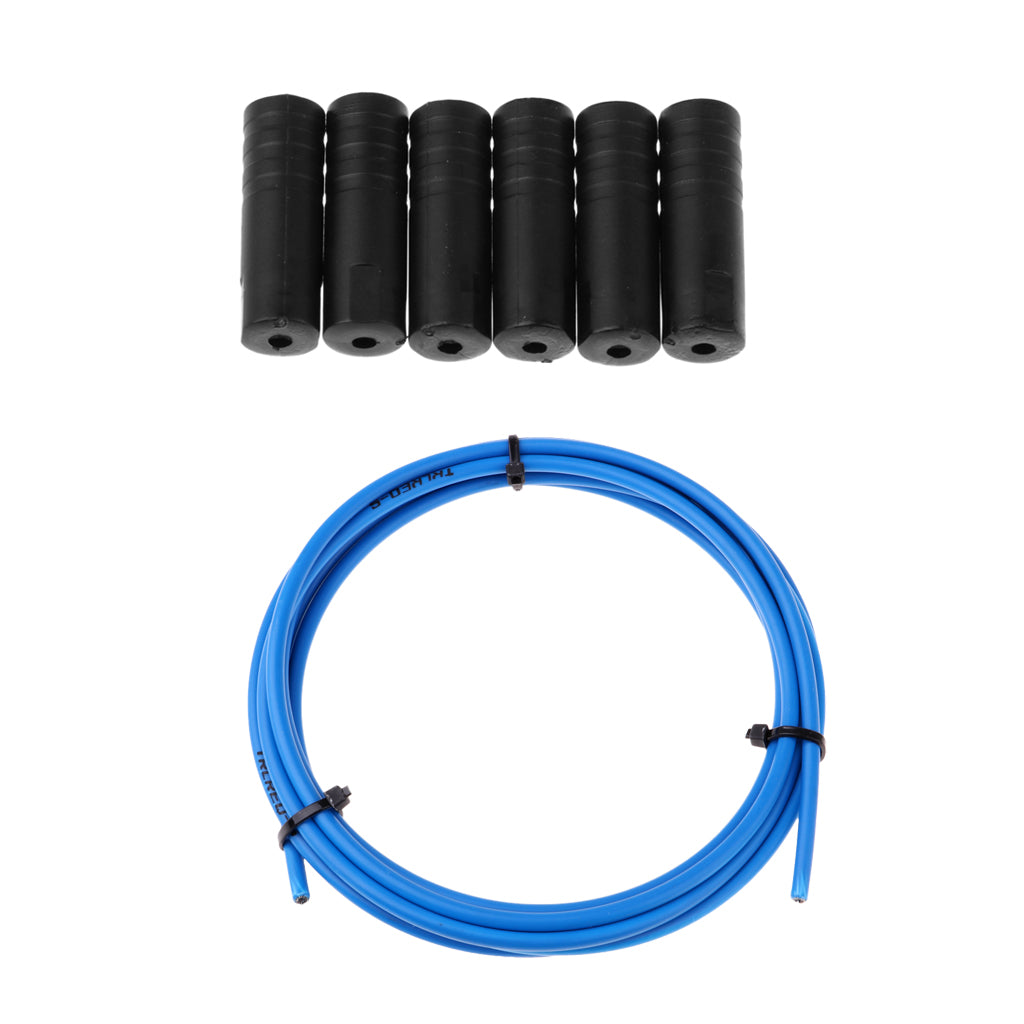 Bike Shifter Derailleur Cable Line Housing Tube Pipe & 6pcs End Cap Tube Tip Blue
