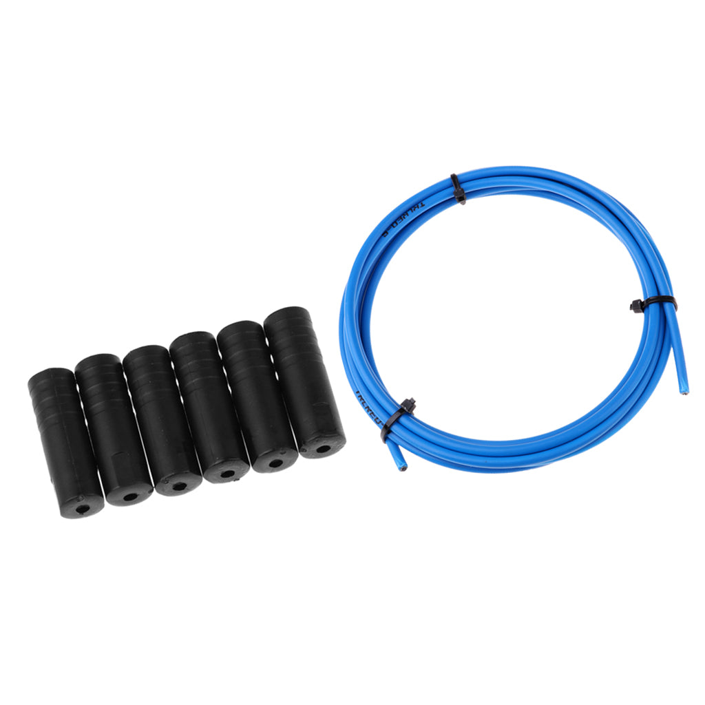 Bike Shifter Derailleur Cable Line Housing Tube Pipe & 6pcs End Cap Tube Tip Blue